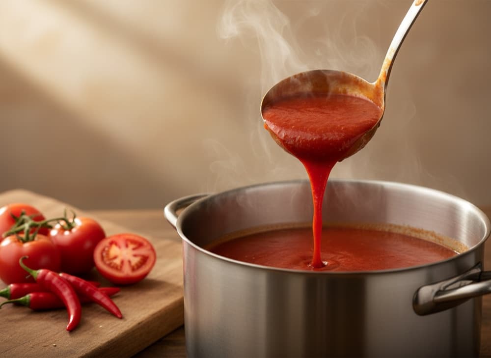 Symbolbild — frisch produzierte Sauce wird abgefüllt